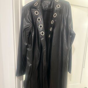 Black Grommet-Detail Women's Faux Leather Long Jacket